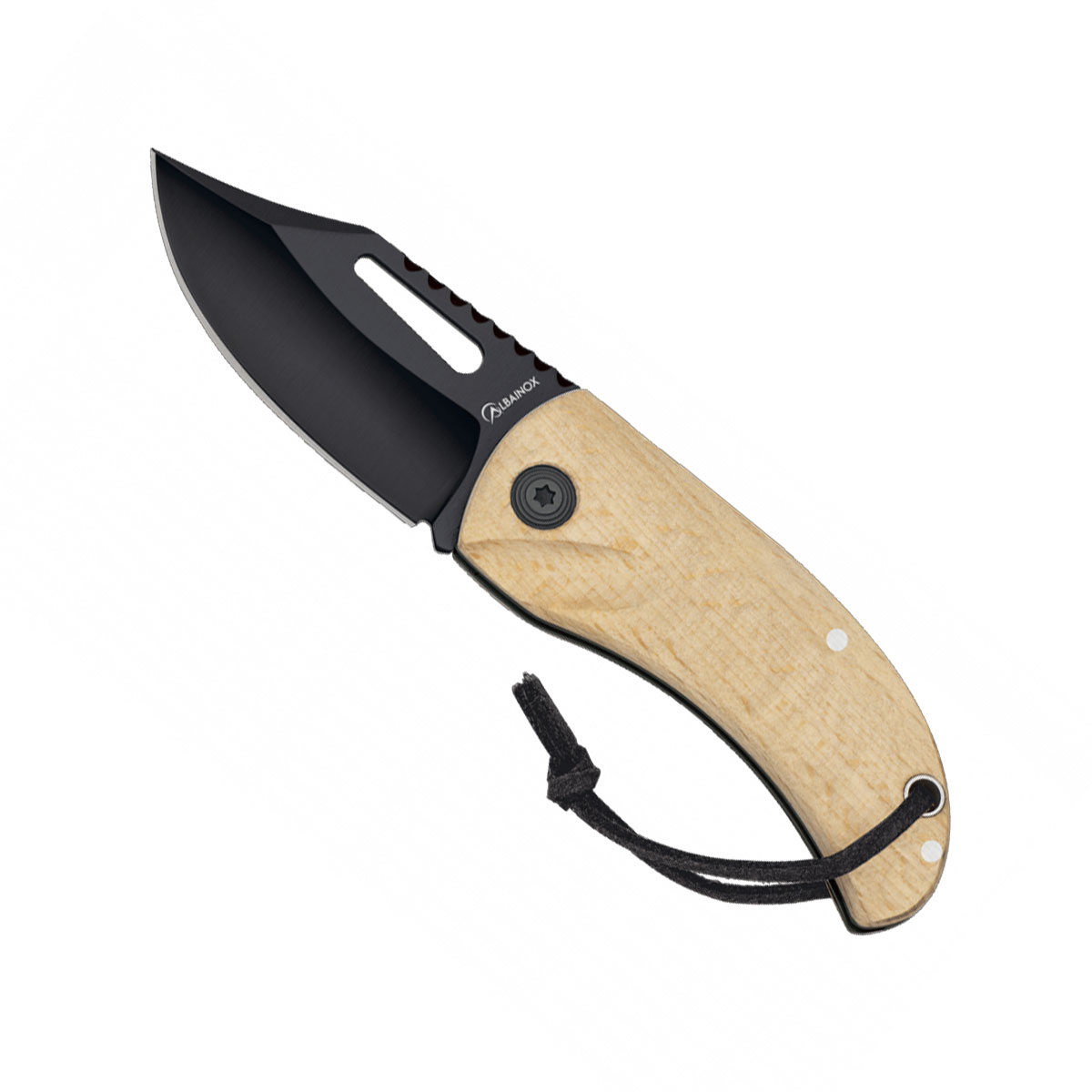 ALBAINOX - NATURAL WOOD BLACK/BLADE FOLDING KNIFE